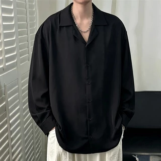 เสื้อผู้ชายไซส์ใหญ่ เสื้อเชิ้ตแขนยาว 47-125KG ทรงหลวม ทำจากผ้าไหมเย็น ระบายอากาศได้ สไตล์เกาหลี คนอ้วน