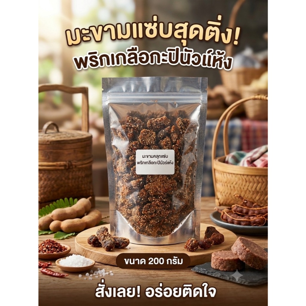 มะขามคลุกแซ่บพริกเกลือกะปินัวร์แห้ง ขนาด 200 กรัม