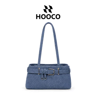 HOOCO กระเป๋าผู้หญิง กระเป๋าสะพายไหล่แฟชั่น ทรงยาว ผ้าเดนิม น้ำหนักเบา ใส่ของได้เยอะ 4 สี