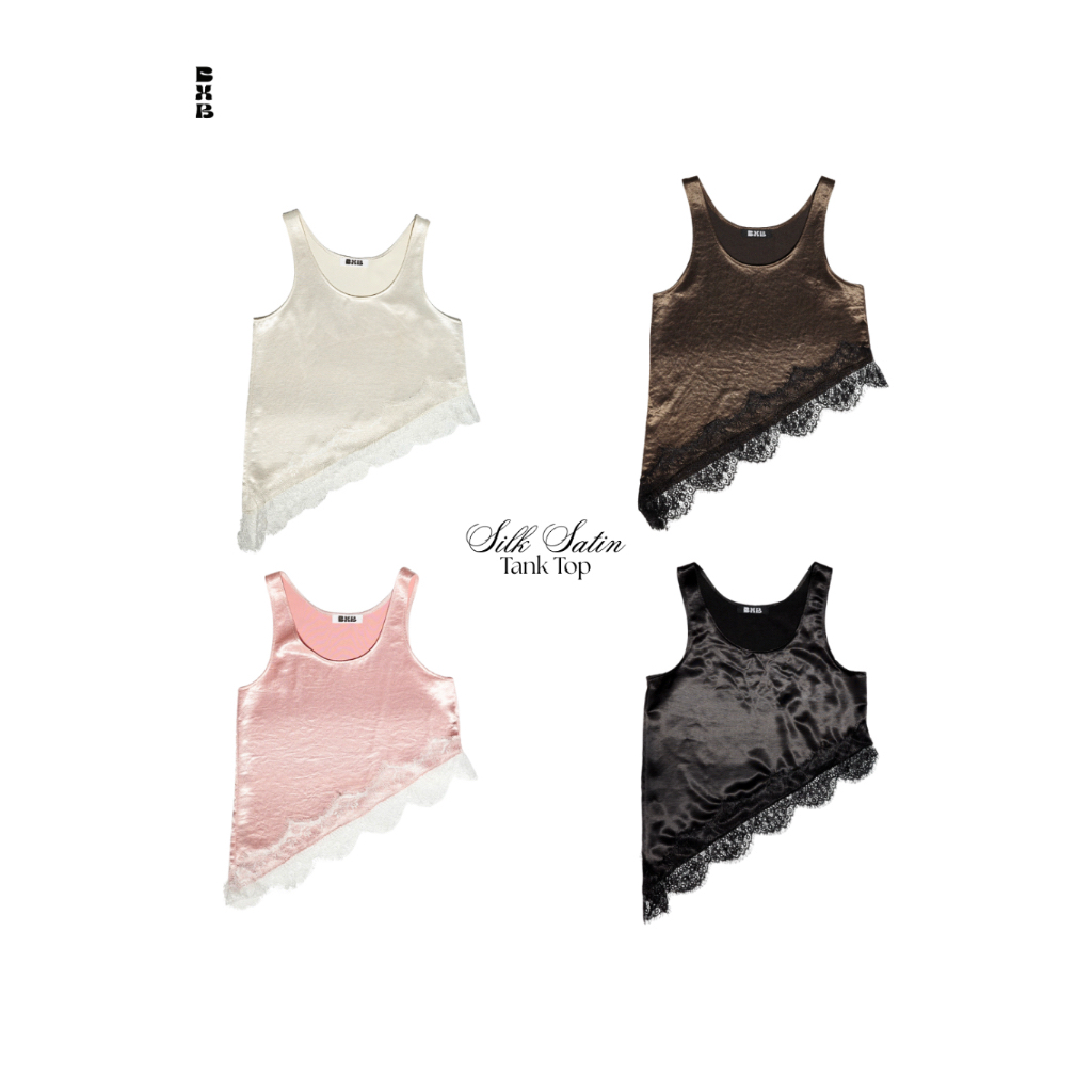 BXB - SILK SATIN TANK TOP เสื้อกล้ามซาตินแต่งชายผ้าลูกไม้ / ส่งด่วน