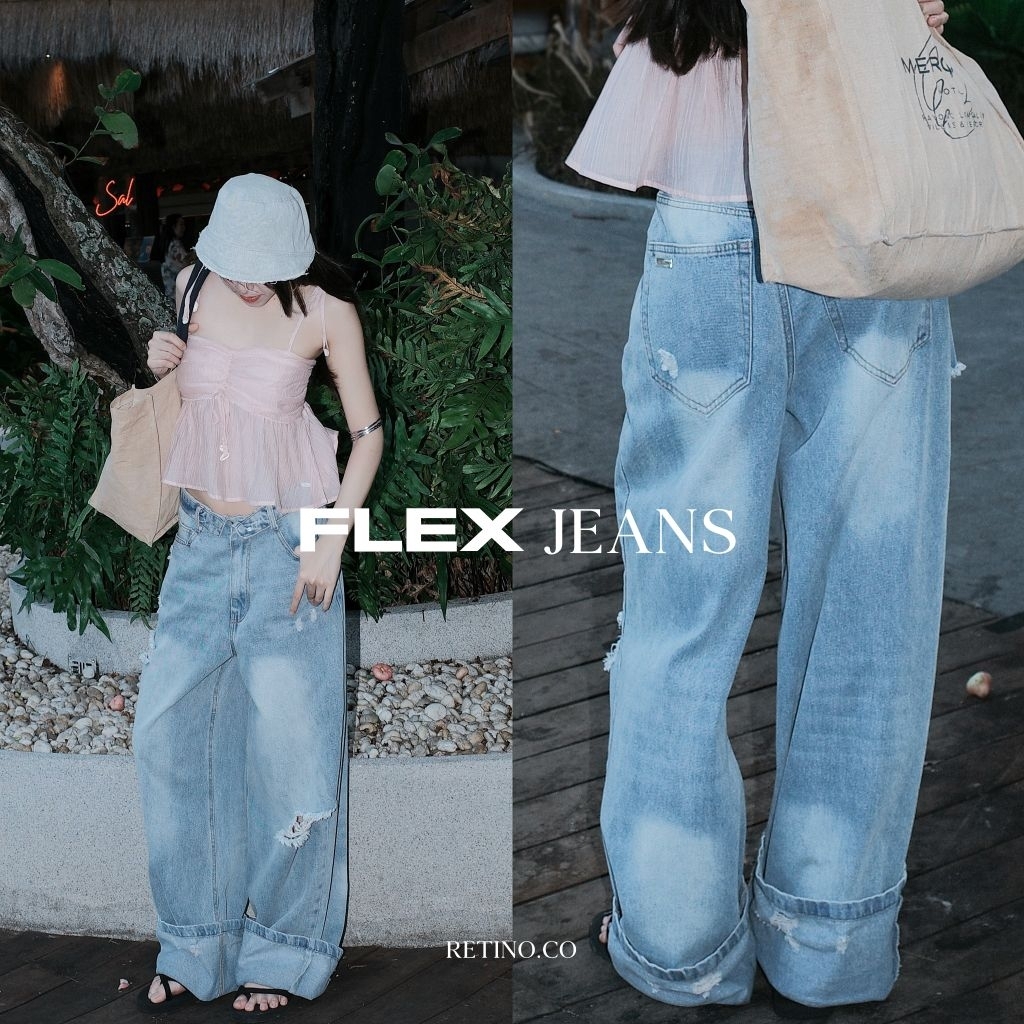 FLEX JEANS ( กางเกงยีนส์ขาดเข่า เอวต่ำ )