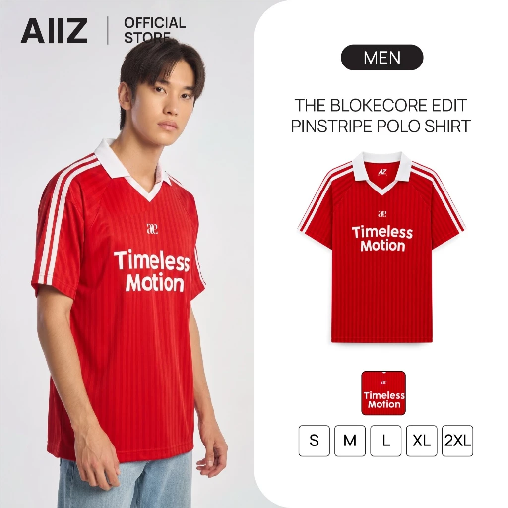 AIIZ (เอ ทู แซด) - AIIZ เสื้อโปโลคอวีแอคทีฟผู้ชายแขนสั้นทอลายทาง AIIZ Men's The Blokecore Edit Pinstripe Polo Shirt