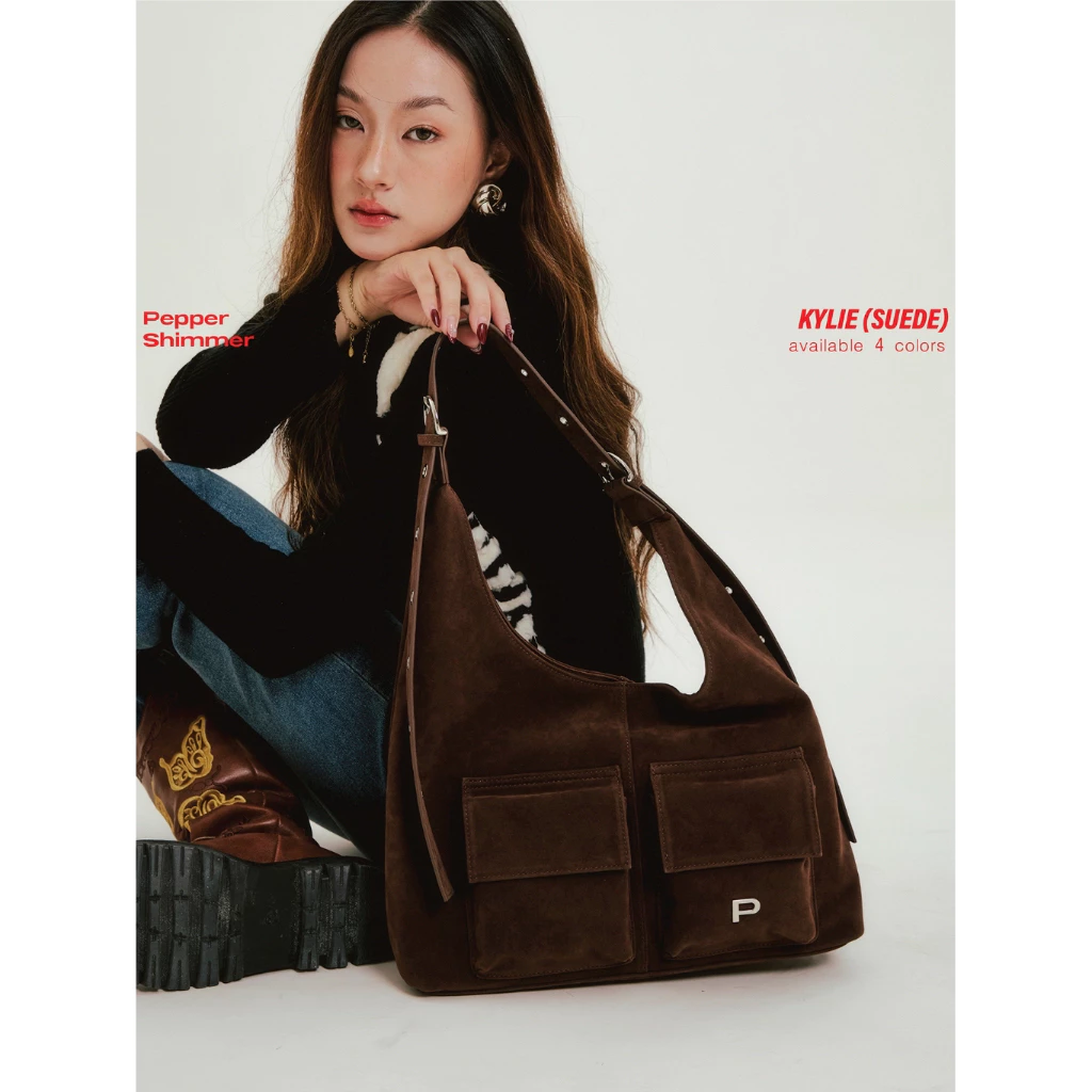 ( ✿ พร้อมส่ง ✿ ) Peppershimmer รุ่น Kylie (suede) 4 สี hobo bag กระเป๋าหนังกลับ ลายเสือ กระเป๋าสะพายใบใหญ่