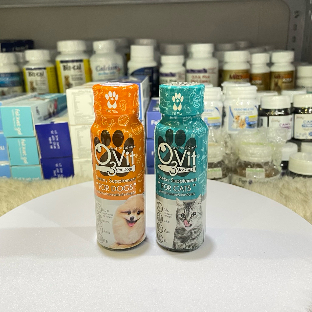 (1ขวด) O3vit อาหารเสริมชนิดน้ำ สำหรับแมว/สุนัข ทำให้ขนสวย แข็งแรง มีไลซีน เสริมภูมิคุ้มกัน ขนาด 50 m