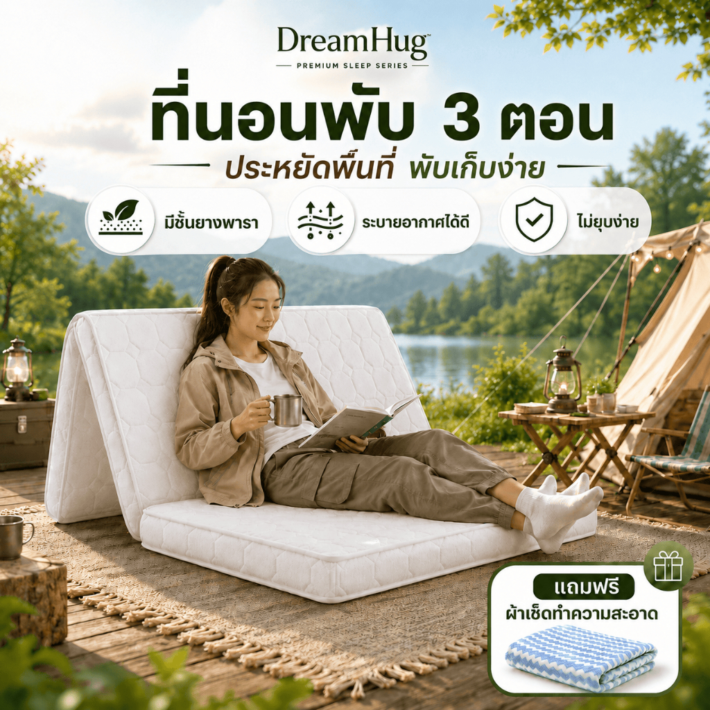 DreamHug ที่นอนพับได้ ที่นอนพับสามทบ ที่นอนยางพารา นุ่มสบาย 3/4/5 ฟุต เหมาะกับหอพัก ห้องเช่า COD