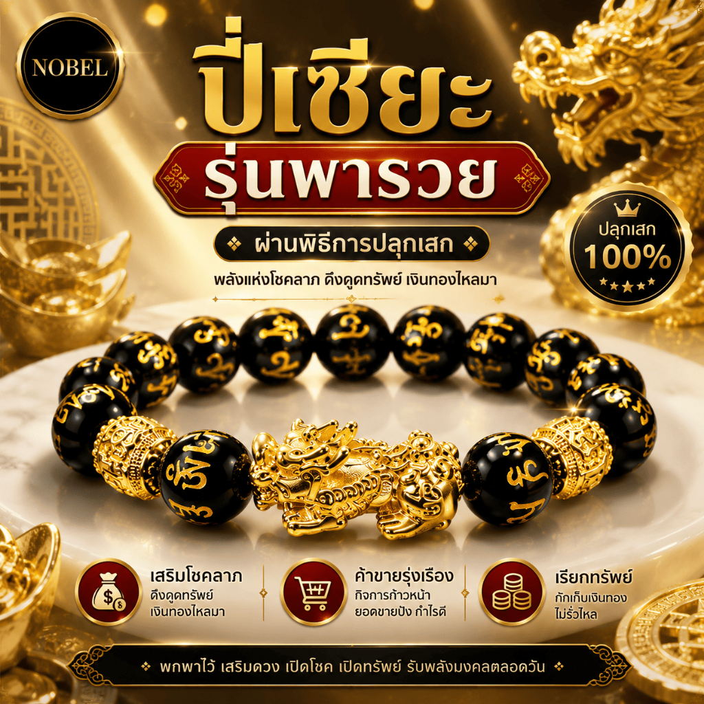 Nobel สร้อยข้อมือปี่เซียะ เรียกทรัพย์ เด่นเรื่องค้าขาย เสริมดวง เสริมฮวงจุ้ย เสริมโชคลาภ กำไลปี่เซียะ กำไลหิน หินมงคล