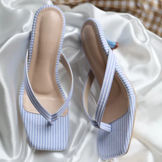YOURSHOES N50 / รองเท้าส้นสูง 2.7นิ้ว รองเท้าหูหนีบ รองเท้าผ้าลายทาง