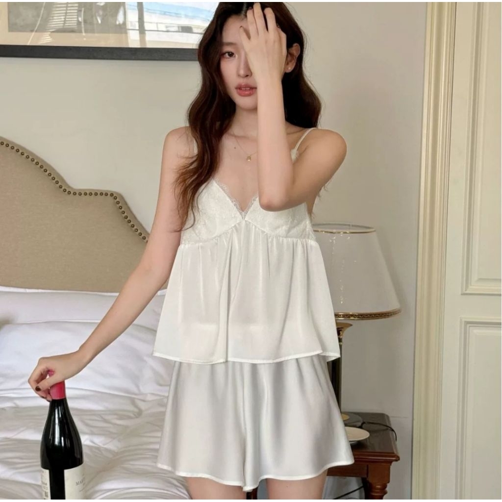 ชุดนอน Étoile Lace Cami Set – Ivory (Premium silk satin)