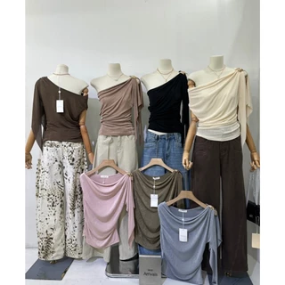 M2234 เสื้อรุ่นใหม่สไตล์เกาหลี ดีเทลไหล่เฉียง เสื้อที่สาวๆ ต้องมีติดตู้! ใส่แล้วดูแพง ดูเซ็กซี่แบบมีคลาส