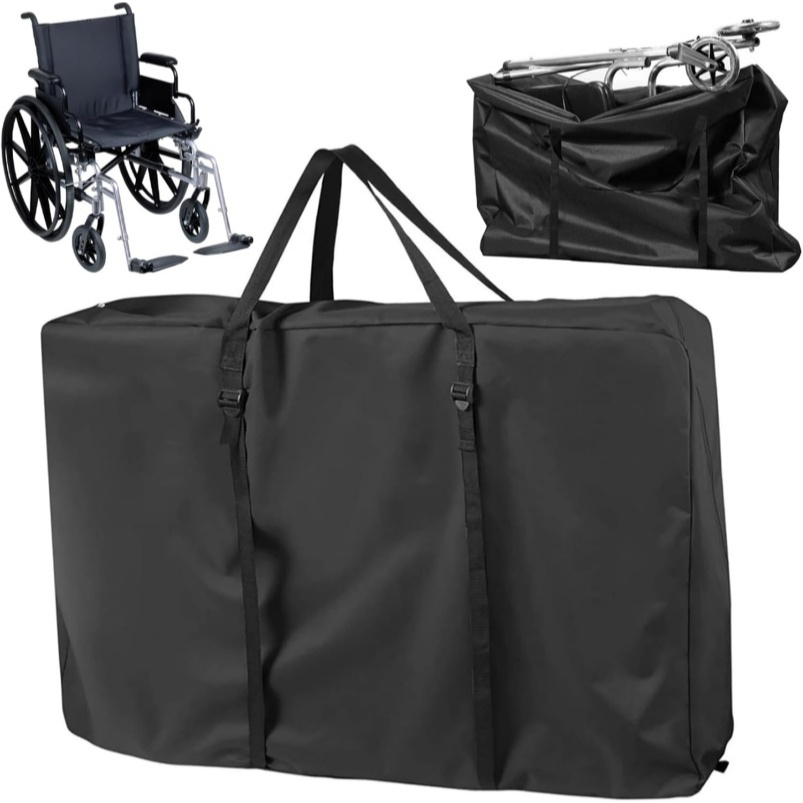 ถุงสำหรับรถเข็นคนพิการ ขนาด 43x29x11 ซม. ทำจากผ้าอ็อกซ์ฟอร์ดกันน้ำ มีหูหิ้ว พับเก็บได้ ใช้ได้หลากหลาย เหมาะสำหรับเก็บของ