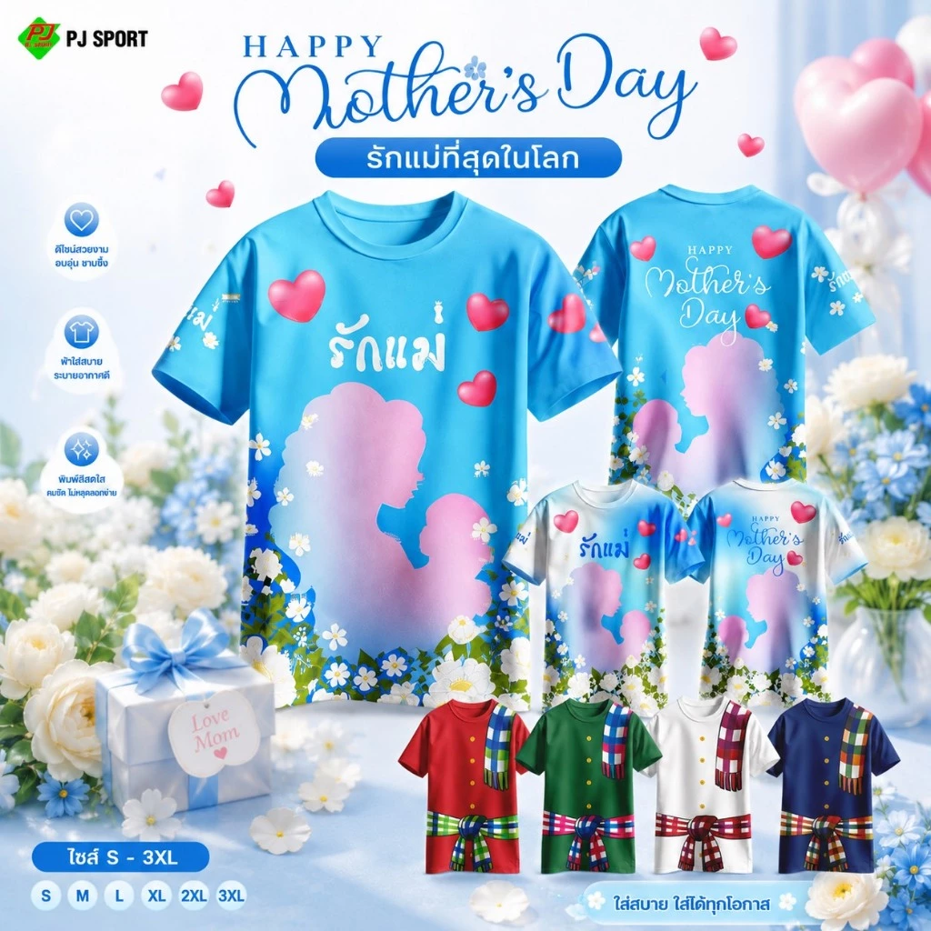 เสื้อวันแม่ เสื้อลายผ้าขาวม้า ผ้าไมโครสปอร์ตนุ่มใส่สบาย ส่งตรงจากโรงงานในไทย พิมพ์ลายในเนื้อผ้า สวยตรงปก