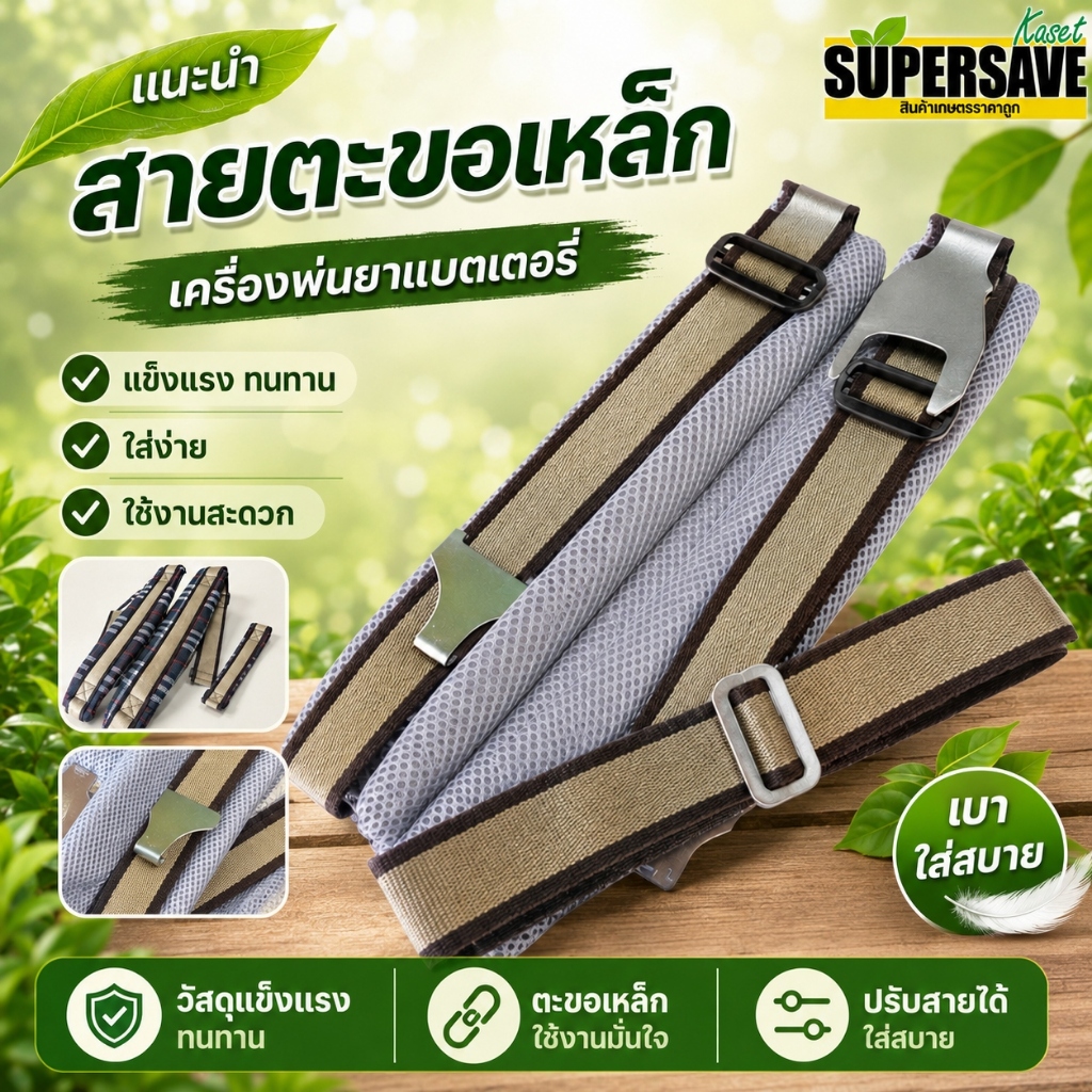 สายสะพายเครื่องพ่นยาแบตเตอรี่ เบาะหนาพิเศษ นุ่ม อย่างดี ลายสก็อต ตะขอเหล็ก เหนียวนุ่ม แน่น