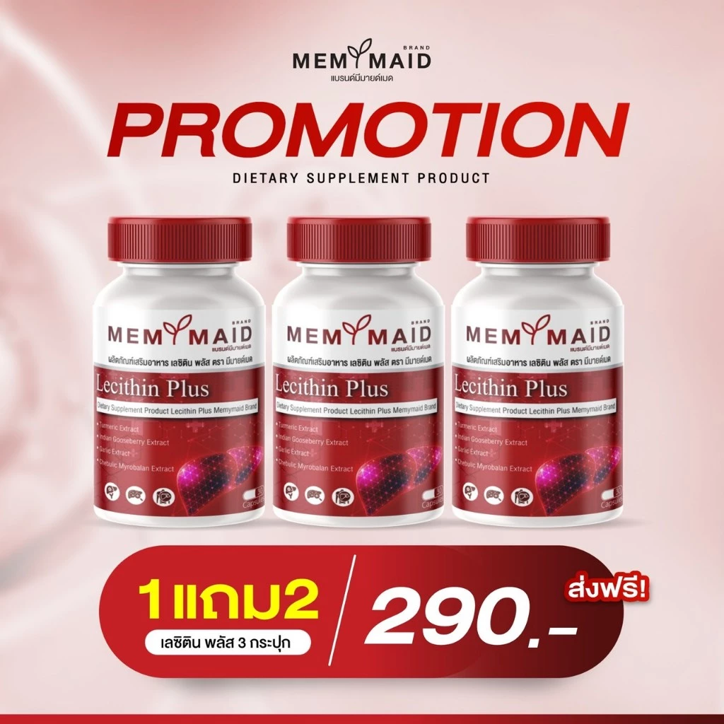 [โปรทดลองทาน 1 แถม 2] เลซิติน พลัส Lecithin Plus Memymaid 90 แคปซูล