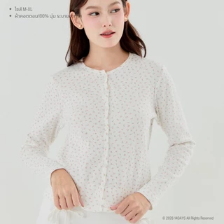 14.Days รุ่น Rosie เสื้อแขนยาว กระดุมหน้า ปักฉลุ พิมพ์ลายดอกไม้ ผ้าคอตตอน ระบายอากาศ ไม่ร้อน