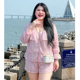 ชุดเซ็ทผ้าโรซี่ผ้าปักดอกไม้ เสื้อดีเทลระบาย พรางหุ่นปิดพุงสำหรับสาวอวบอ้วน เนื้อผ้านิ่ม กางเกงมีซับใน