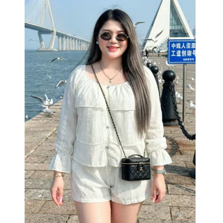 ชุดเซ็ทผ้าโรซี่ผ้าปักดอกไม้ เสื้อดีเทลระบาย พรางหุ่นปิดพุงสำหรับสาวอวบอ้วน เนื้อผ้านิ่ม กางเกงมีซับใน