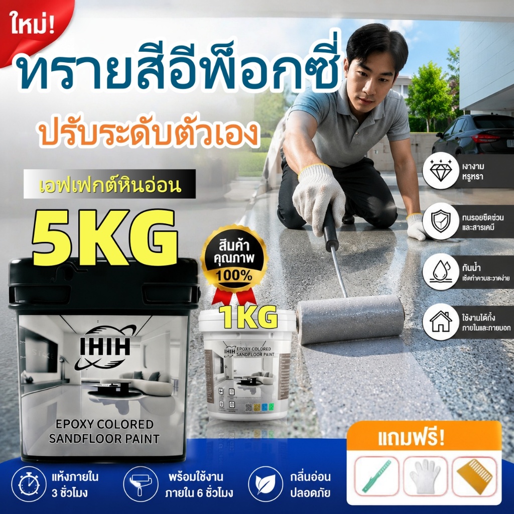 ✅ใช้10ปีไม่ลอกหรือแตก✅สีทาพื้นปูนทรายสีสัน 1kg/5kg สีทาพื้นป