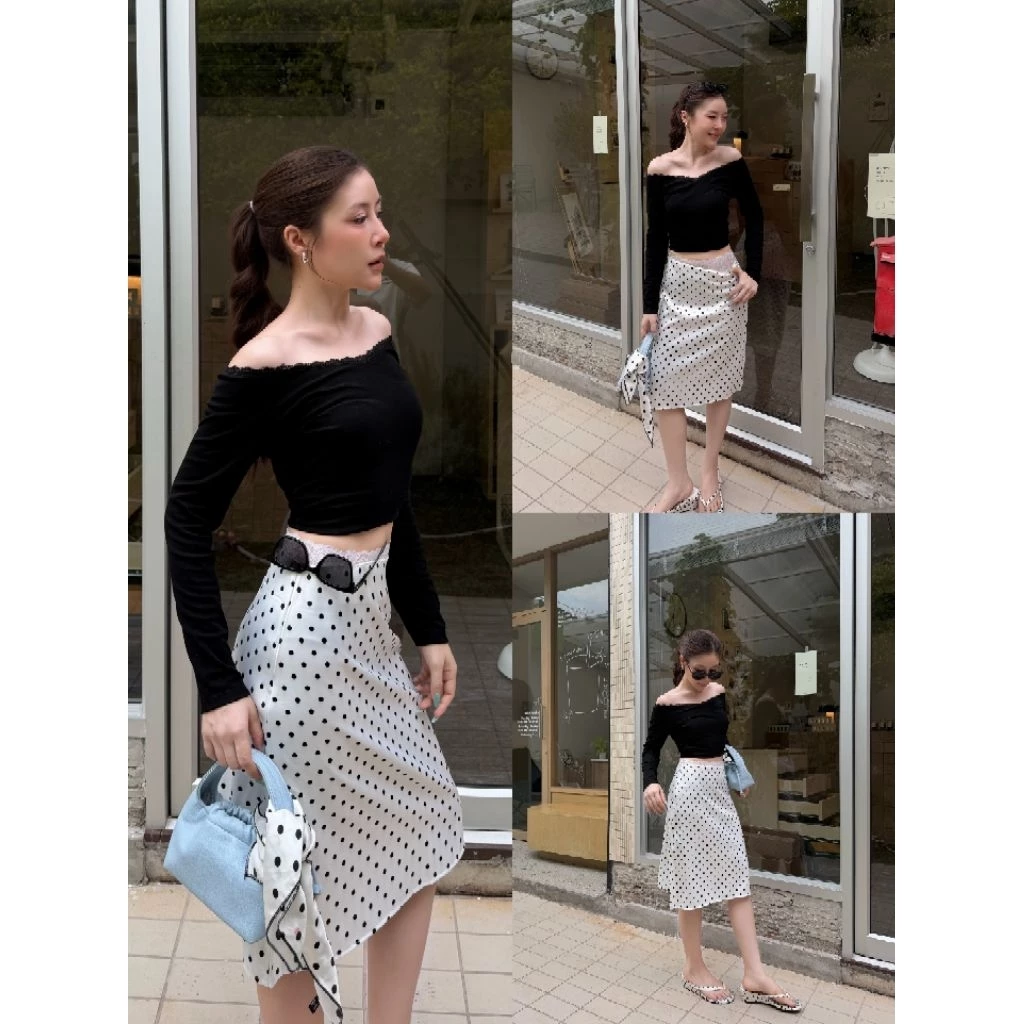 NEW DROP! POLKADOT SATIN SKIRT กระโปรงซาตินลายจุดสุดClassic