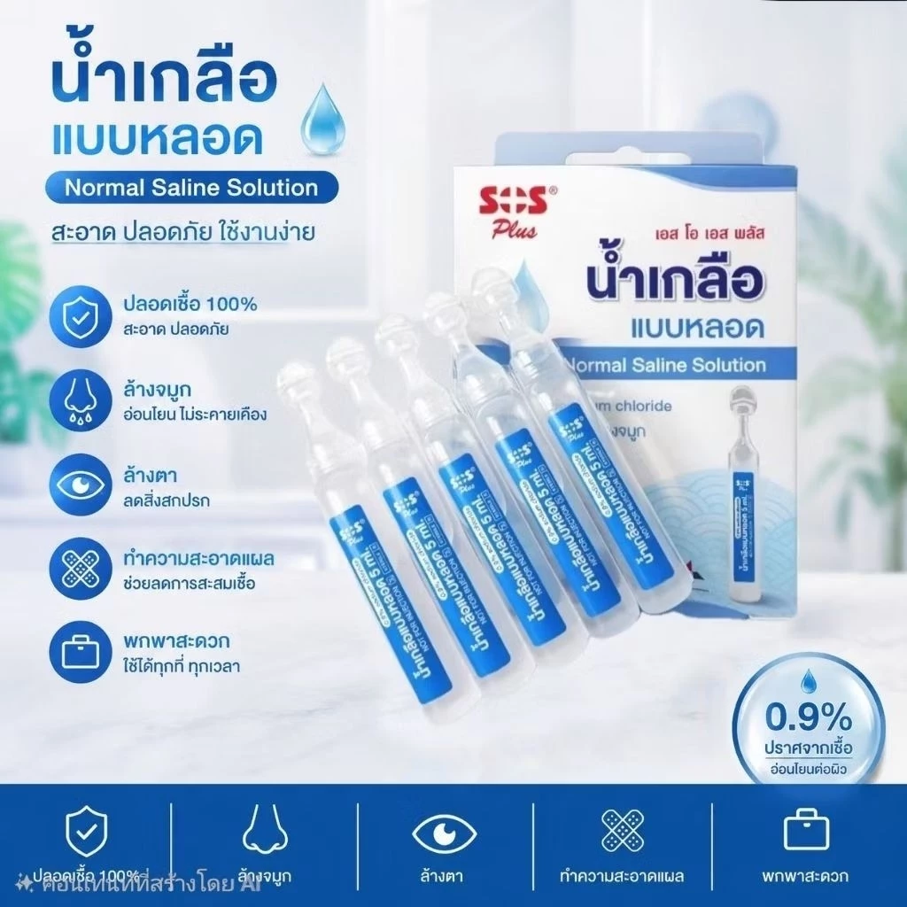 น้ำเกลือแบบหลอด Sos plus 5 ml. น้ำเกลือเด็ก น้ำเกลือปลอดเชื้อ