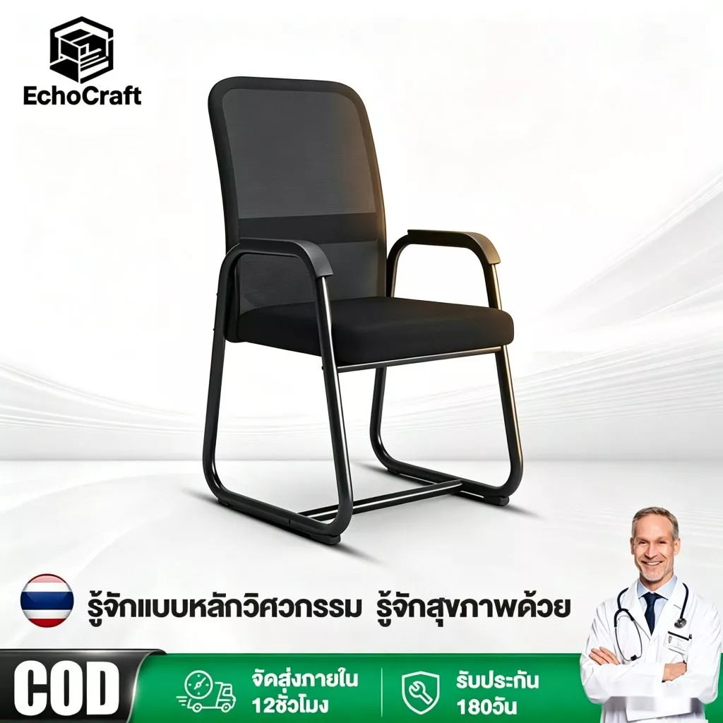 EchoCraft เก้าอี้ห้องประชุม เก้าอี้สำนักงาน พนักพิงระบายอากาศได้ดี ออกแบบตามหลักสรีรศาสตร์ ขาเก้าอี้รูปโค้งโลหะหนา