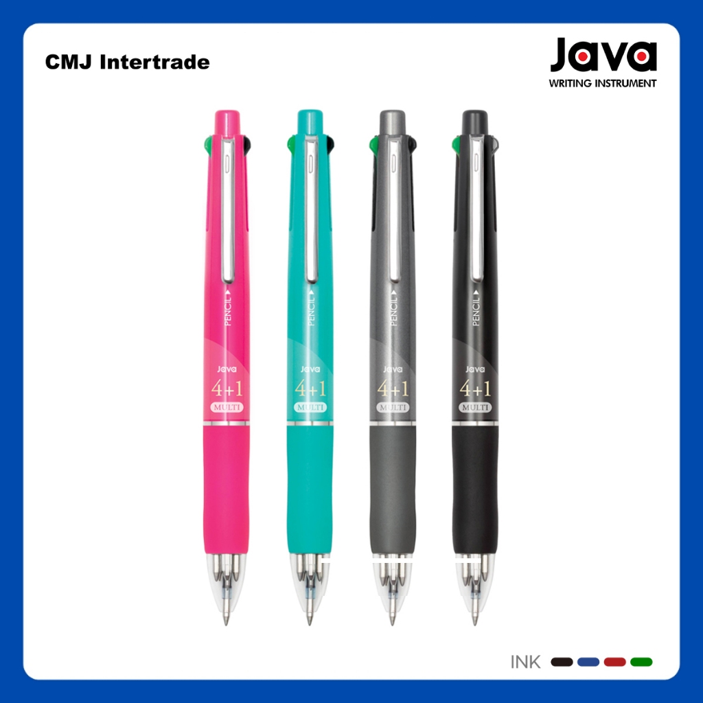 JAVA Jet 4+1 Slim Type ปากกาลูกลื่น 5 ระบบ ขนาด 0.7มม. สี่สีในด้ามเดียว น้ำเงิน ดำ แดง เขียว พร้อมดินสอกด 0.5 ในตัว