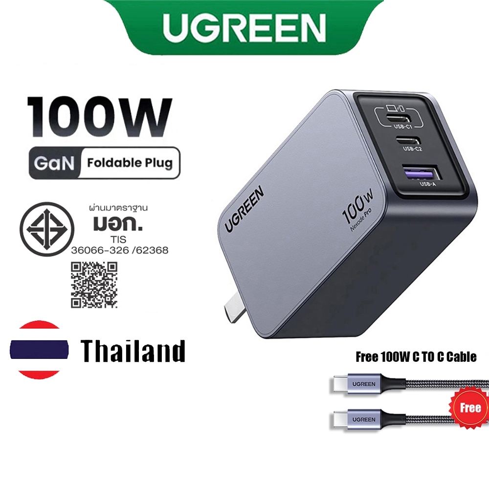 UGREEN Nexode Pro 100W GaN USB C Charger เครื่องชาร์จผนังรวดเร็ว 3 พอร์ต เครื่องชาร์จการเดินทาง