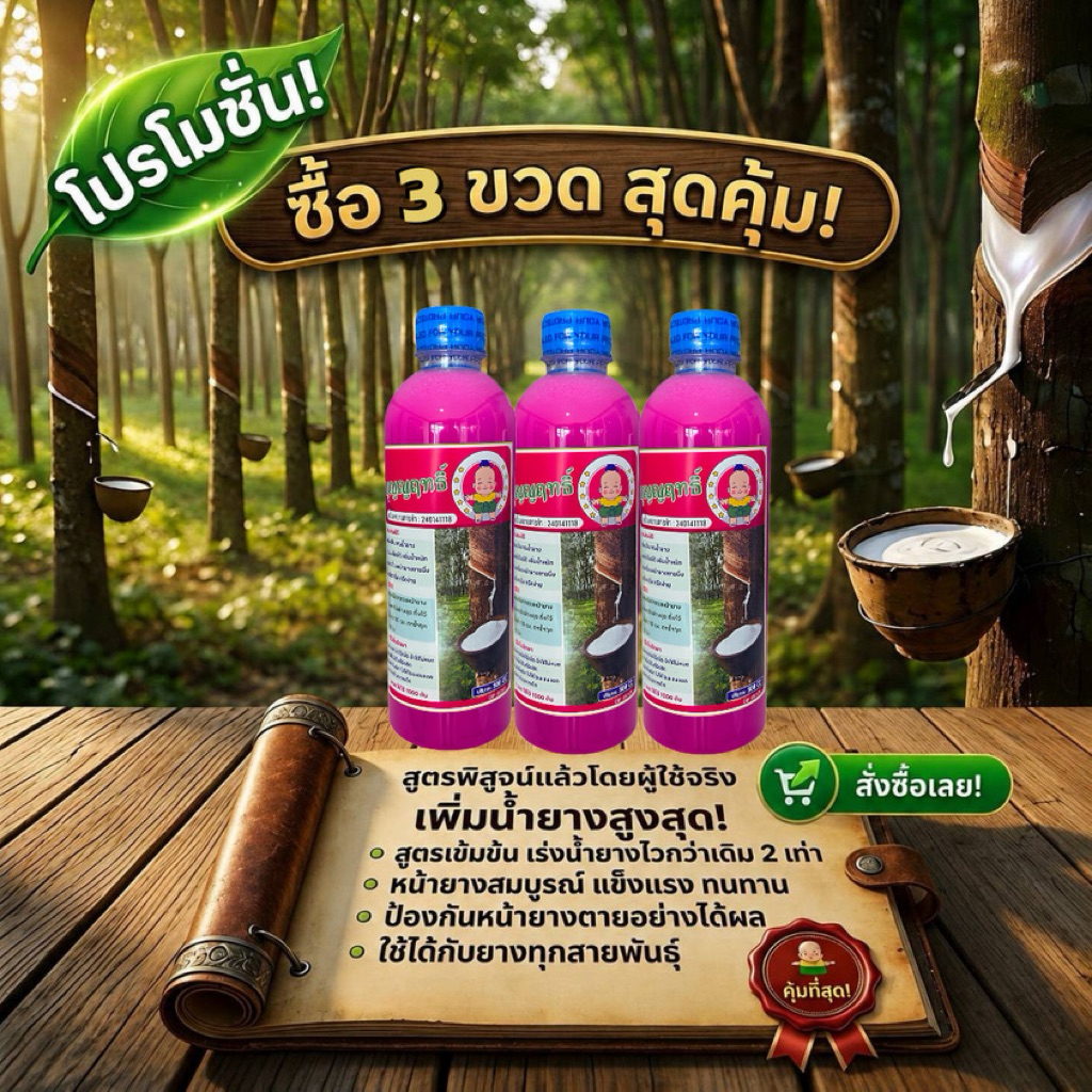 บุญญฤทธิ์ 3 ขวด น้ำหมักเพิ่มน้ำยาง