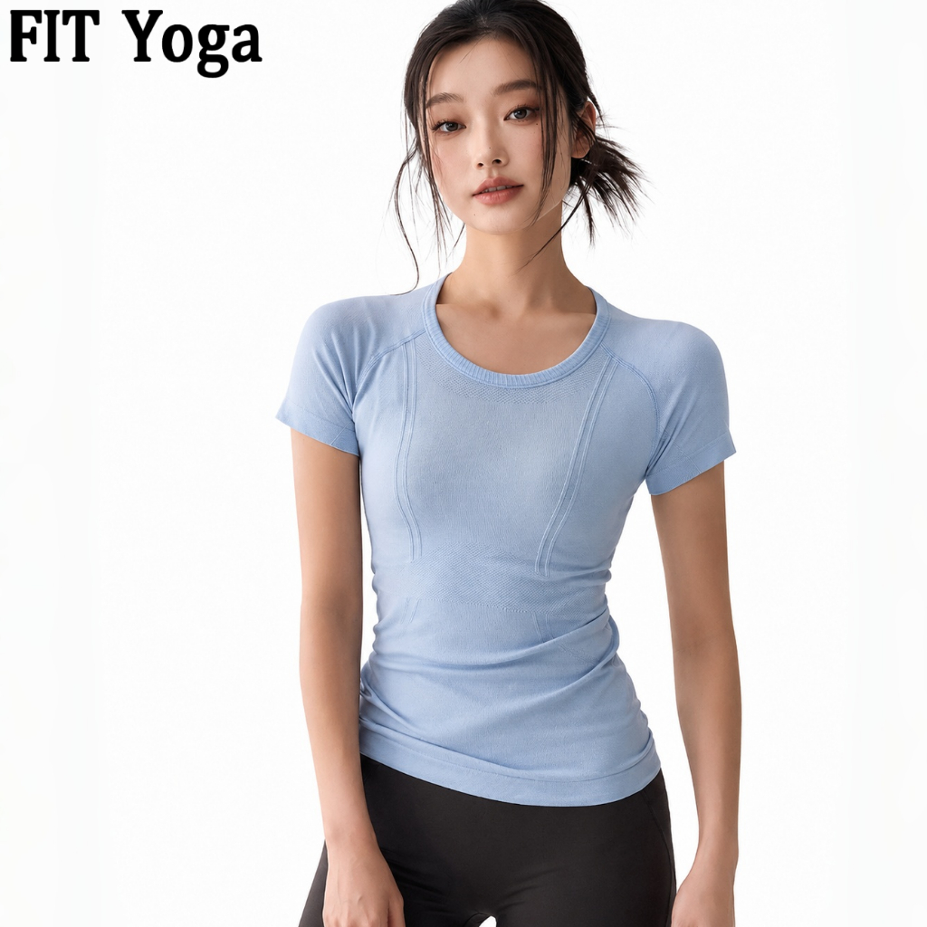 FitYoga เสื้อยืดแขนสั้นกีฬาระบายอากาศฤดูร้อน สำหรับวิ่ง โยคะ รัดรูป เสื้อออกกำลังกายสำหรับสตรี