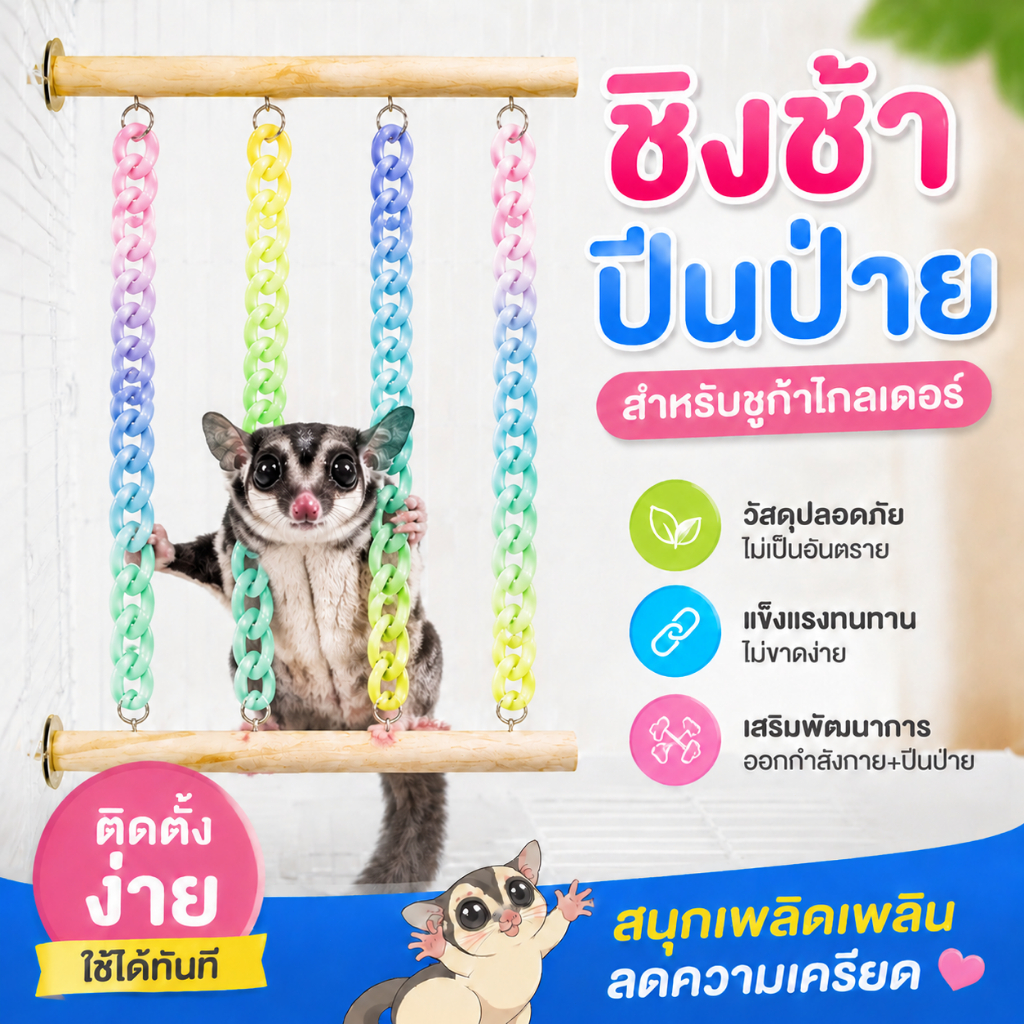 ของเล่นชูการ์ไกลเดอร์ ชิงช้าโซ่ปีนป่าย แขวนกรง แก้เบื่อ