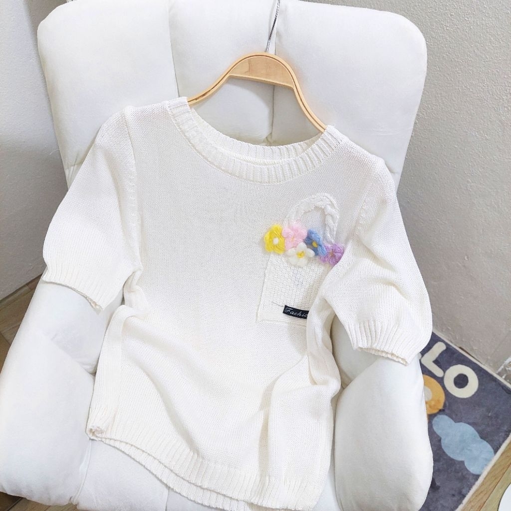 Aomshop04 🩵พร้อมส่ง🩵 เสื้อไหมพรมถัก แต่งถักกระเป๋าตรงอก เนื้อผ้าใส่สบาย