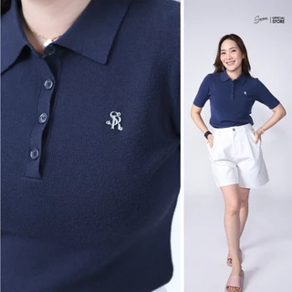 Serene's Choice เสื้อโปโลไหมพรมผู้หญิง คอปก กระดุมหน้า 4 เม็ด แขนสั้น ผ้านุ่ม Polo Knit เสื้อทำงาน มินิมอล