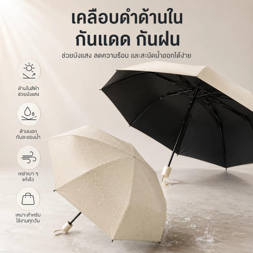 ร่มพับอัตโนมัติ 3 ตอน สีพื้น กันแดดกันฝน ผ้าเคลือบกัน UV UPF50+ โครงร่มแข็งแรง รุ่นใหญ่พิเศษ ผ้าหนา น้ำหนักเบา พกพาสะดวก