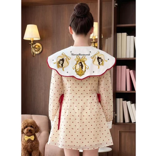 (มี3XL) Maria Diamond สีเหลืองพาสเทล Princess Kiss Dress เดรสสั้นผ้าออแกนดี้เนื้อนิ่มลายจุด กระดุมหน้า ปกงานปักหน้าหลัง