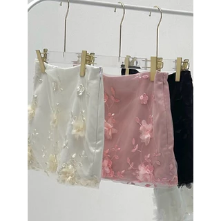 Rene_club - La Fleur skirt กระโปรงสั้น เอวต่ำผ้าซาตินดอกไม้ (กรุณาอ่านรายละเอียดก่อนกดสั่งซื้อค่ะ)