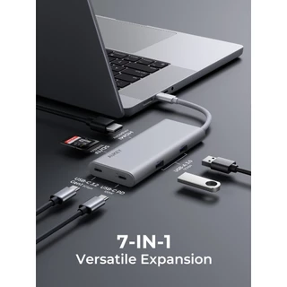 AUKEY UH-CUH07 ฮับ OfficeDok 7-in-1 Lite USB-C Hub รองรับ 4K60Hz USB-C Power Delivery 100W USB 5Gbps, SD/TF Card Reader