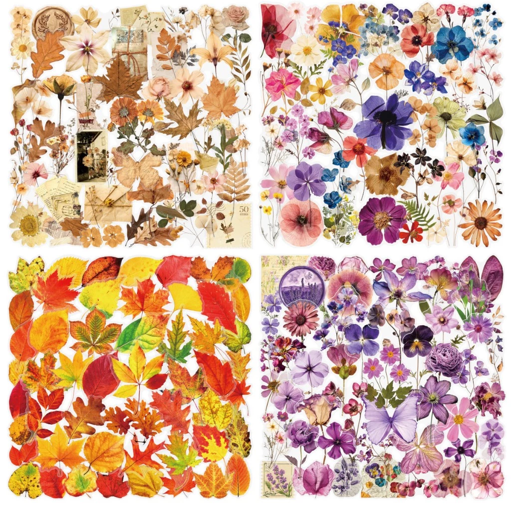 [พร้อมส่ง] 650+ แบบ PET สติกเกอร์ DIY ขอบใส ดอกไม้ ใบไม้แห้ง คลาสสิค หลายแบบ ใช้ตกแต่ง Dried Flower Leaf Sticker กันน้ำ