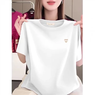 เสื้อยืดแขนสั้นสำหรับผู้หญิง คอลเลกชันใหม่รับซัมเมอร์: ทรงหลวม คอกลม ลายพิมพ์สวย แมตช์ง่าย พรางหุ่นให้ดูเพรียวและมีสไตล์