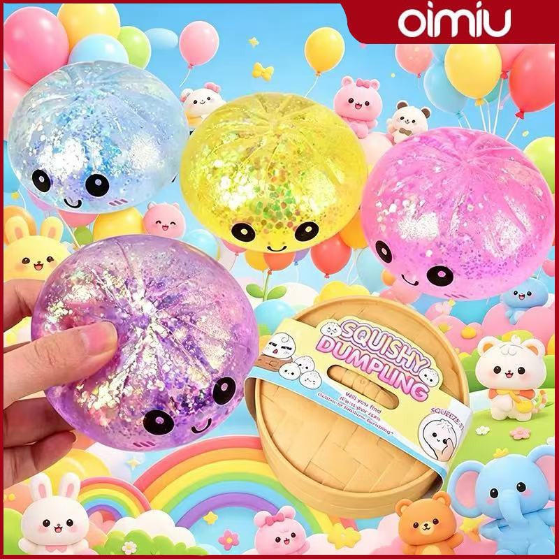 OIMIU สกุชชี SquishyGlitter Dumpling Squishy ของเล่น,ช้า Rising Soft Squeeze Ball พร้อมการแสดงออกน่ารัก Sensory Fidg