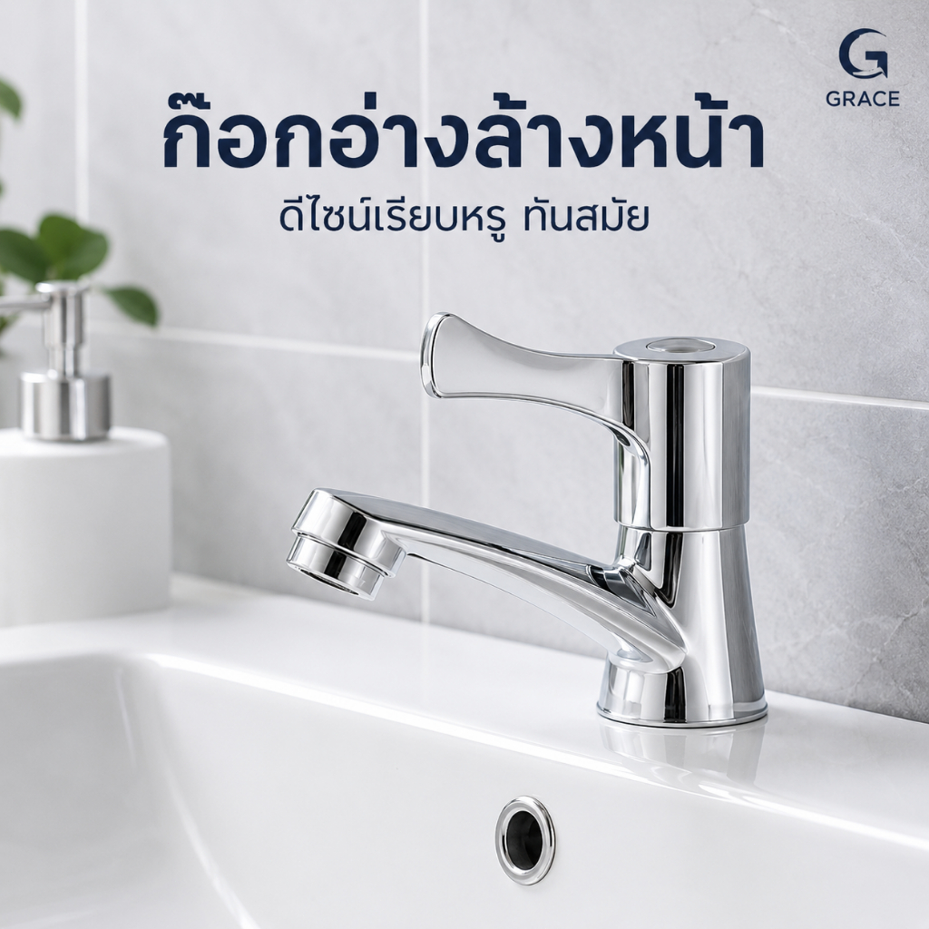 Grace ก๊อกน้ำล้างหน้า ทรงคลาสสิค ติดตั้งง่าย เปิด-ปิดสะดวก วัสดุแข็งแรง กันสนิม เหมาะสำหรับห้องน้ำทั่วไป