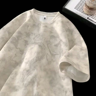 เสื้อยืด เสื้อฟอก Oversize แขนสั้น ทรงหลวม ลายTieDye มาร์เบิ้ล 6 สี เขียว เทา ดำ ขาว ครีม ม่วง สบายไม่ร้อน สไตล์เกาหลี