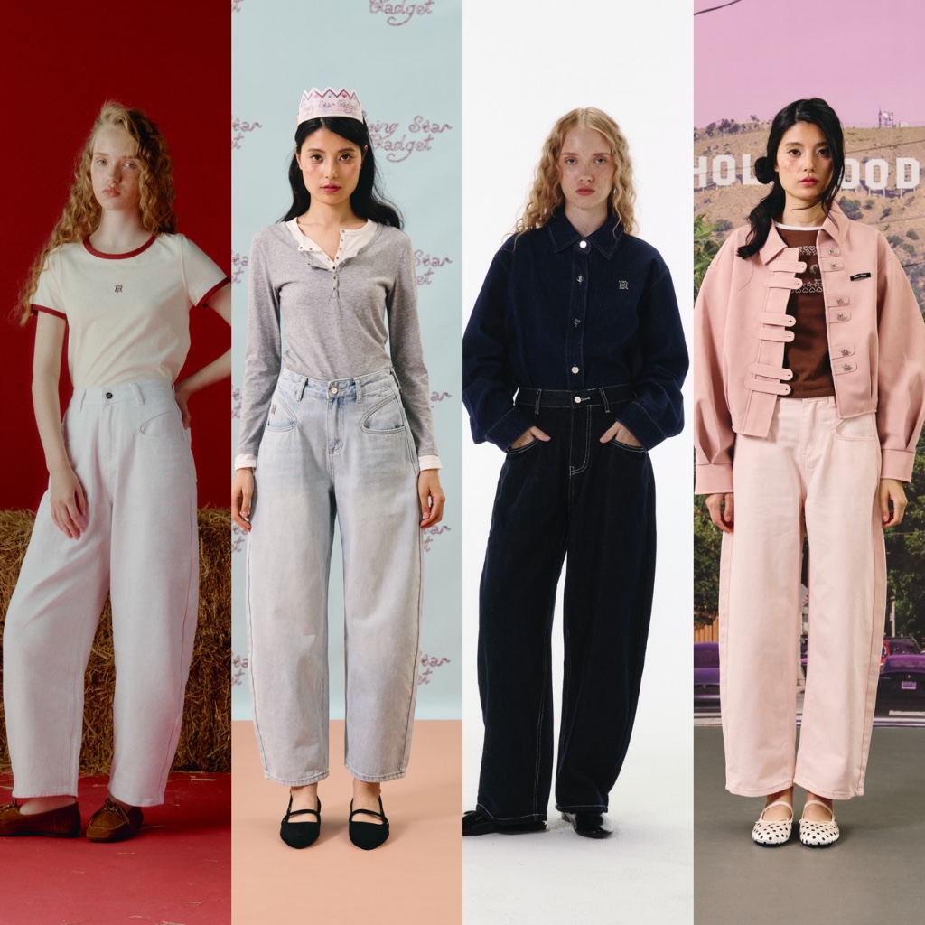 CHUUCHOP - (XS-6XL) Kendall Barrel Jeans กางเกงยีนส์ขายาวทรงบอลลูน ป้ายหนังกลับ(C8417)