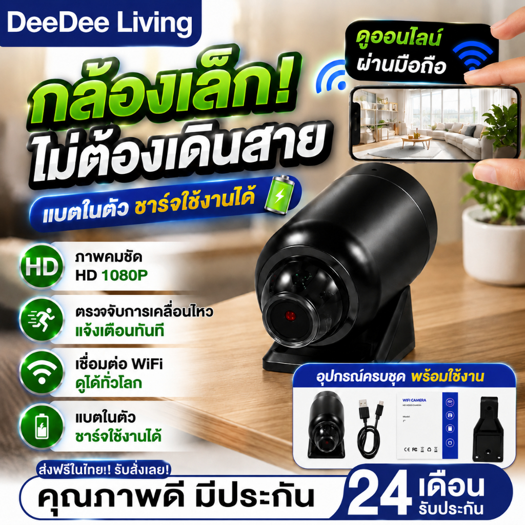 🔥【ประสานเสียงและวิดีโอ 4k】DeeDee กล้องวงจรปิดขนาดเล็ก กล้องวงจรปิดจิ๋ว HD WIFI กล้องมินิ เล็กง่ายต่อการวาง