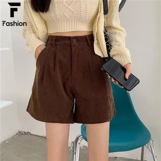 สไตล์เกาหลีมาแรง! กางเกงขาสั้นผ้าลูกฟูก เอวสูง ทรงตรงหลวมๆ ใส่ได้ทุกวัน S-XXL พร้อมส่ง
