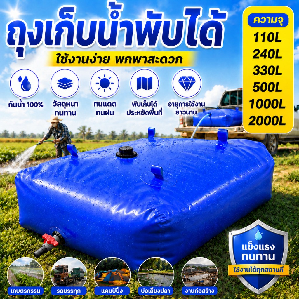 ถุงเก็บน้ำเพื่อการเกษตร ถังเก็บน้ําแบบพกพาพับได้ความจุขนาดใหญ่ ทนต่ออุณหภูมิสูง กันไฟ ชลประทานการเกษตร ฉุกเฉิน