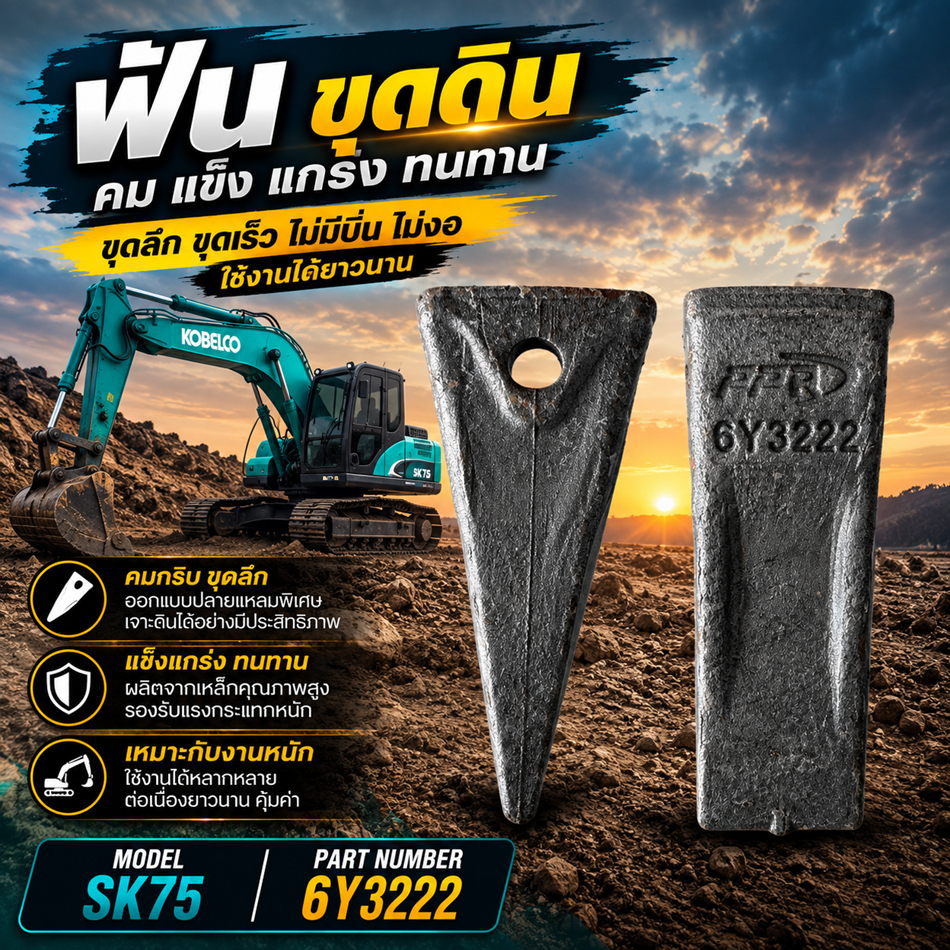 ฟันบุ้งกี๋/ ฟันรถขุด /ฟันขุดดิน 6Y3222/PPR/ฟอร์จ/E70B/SK75/EX70 ฟันแม็คโคร, bucket tooth, excavator 