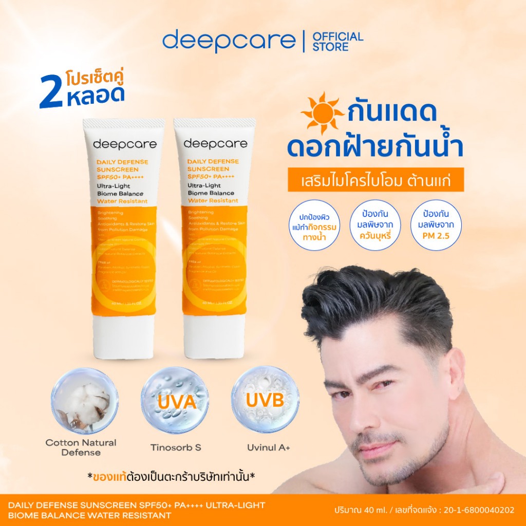 (โปร กันแดดกันน้ำ 2) หลอดเดลี่ ดีเฟนส์ ซันสกรีน SPF50+ PA++++ สูตรกันน้ำ