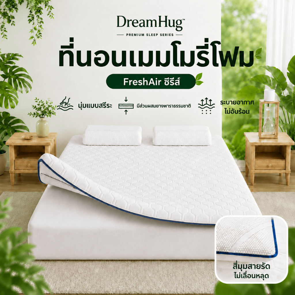 DreamHug ที่นอนเมมโมรี่โฟม นุ่มสบาย ระบายอากาศดี ขนาด 3/4/5/6ฟุต เหมาะสำหรับใช้ในบ้านและให้เช่า