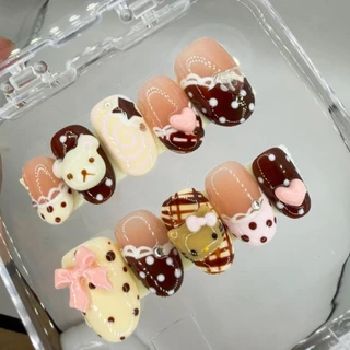 gitter grace เล็บปลอมคุมะ คิตตี้ ทำมือ handmade งานคนไทย ปั้นนูน ไซต์ S M raf by anail.byam ทรงมน แถมกล่องกายวตะไบ