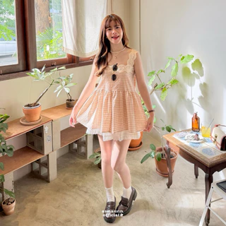 (aunaunn.official) Medeleine lace top – เสื้อสายเดี่ยวลายสก็อต แต่งลูกไม้ น่ารักมากๆ