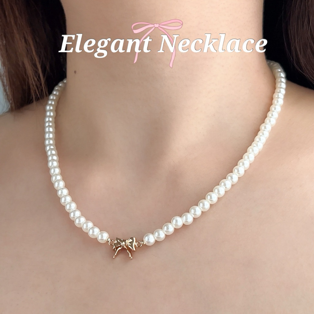 Necklace สร้อยคอรุ่น Elegant สร้อยคอไข่มุกเทียม สร้อยคอมุก เครื่องประดับออกงานสไตล์ลูกคุณหนู GlamandGlow.bkk